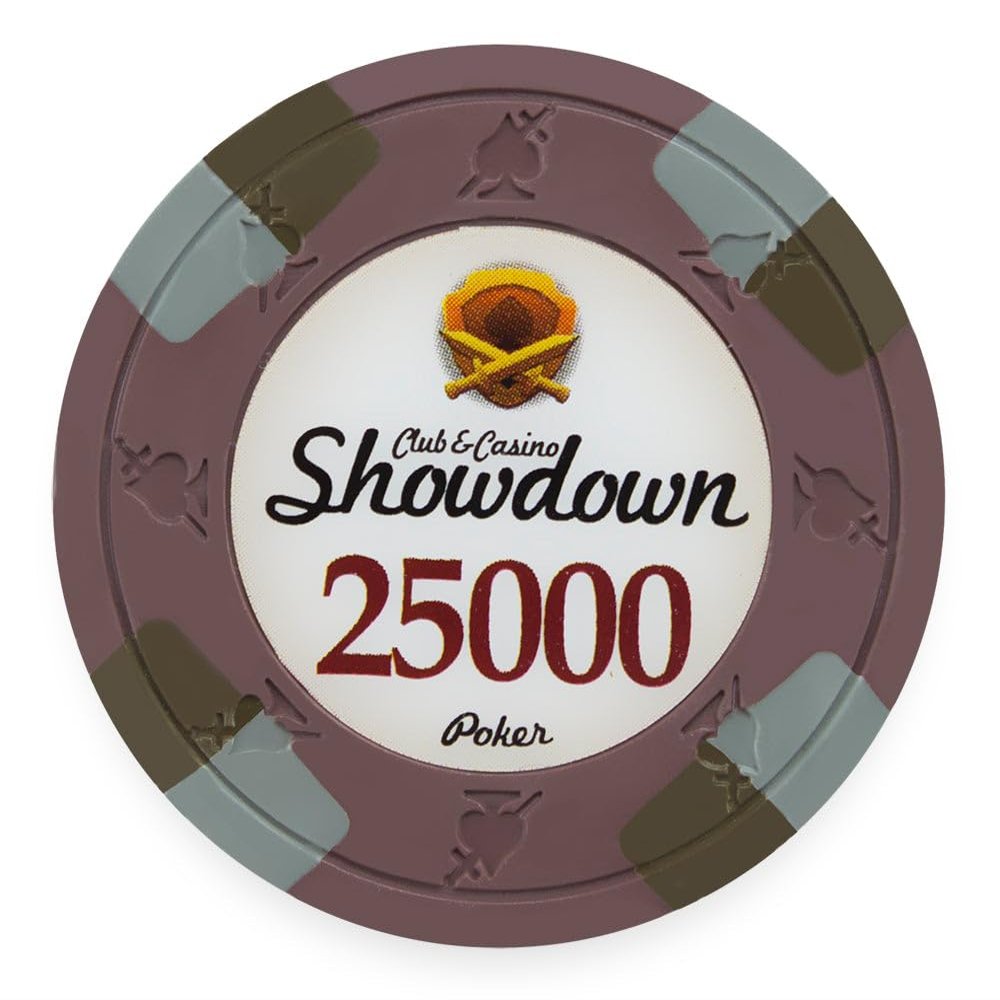 Playzaic 13.5-gram Showdown Professional Poker Chips (50-Pack) Heavy Clay Composite Set - Bulk Casino Chips with Denominations for Texas Holdem, Blackjack - Betting Game Accessories ($25,000 Brown)