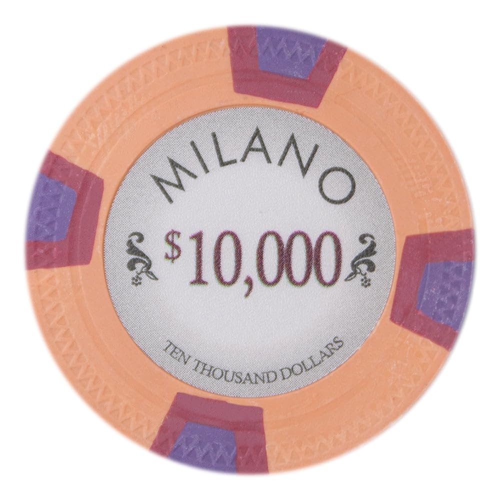Playzaic 10-gram Milano Professional Poker Chips (50-Pack) Real Clay Set - Bulk Casino Chips with Denominations for Texas Holdem, Blackjack - Betting Game Accessories ($10,000 Orange)