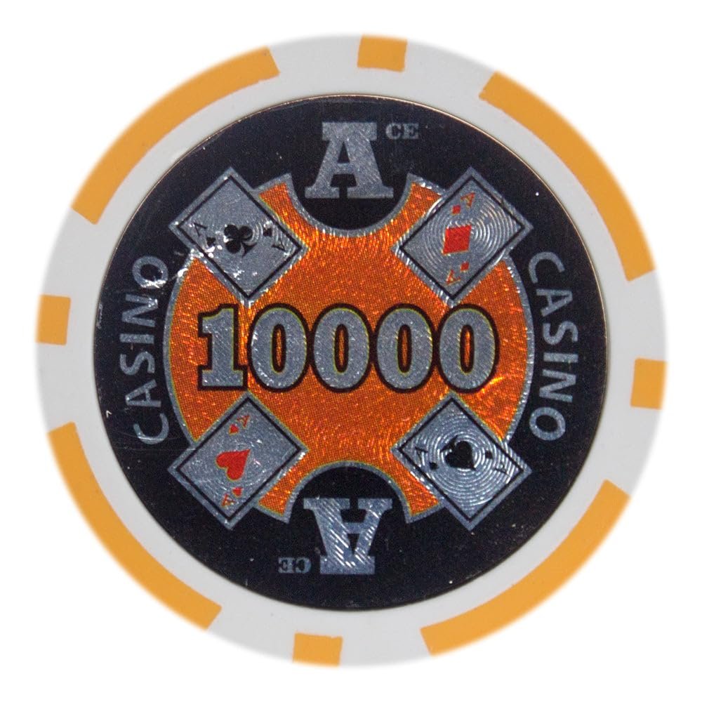 Playzaic 14-gram Ace Casino Poker Chips (50-Pack) Heavy Clay Composite Set - Bulk Casino Chips with Denominations for Texas Holdem, Blackjack - Betting Game Accessories ($10,000 Orange)