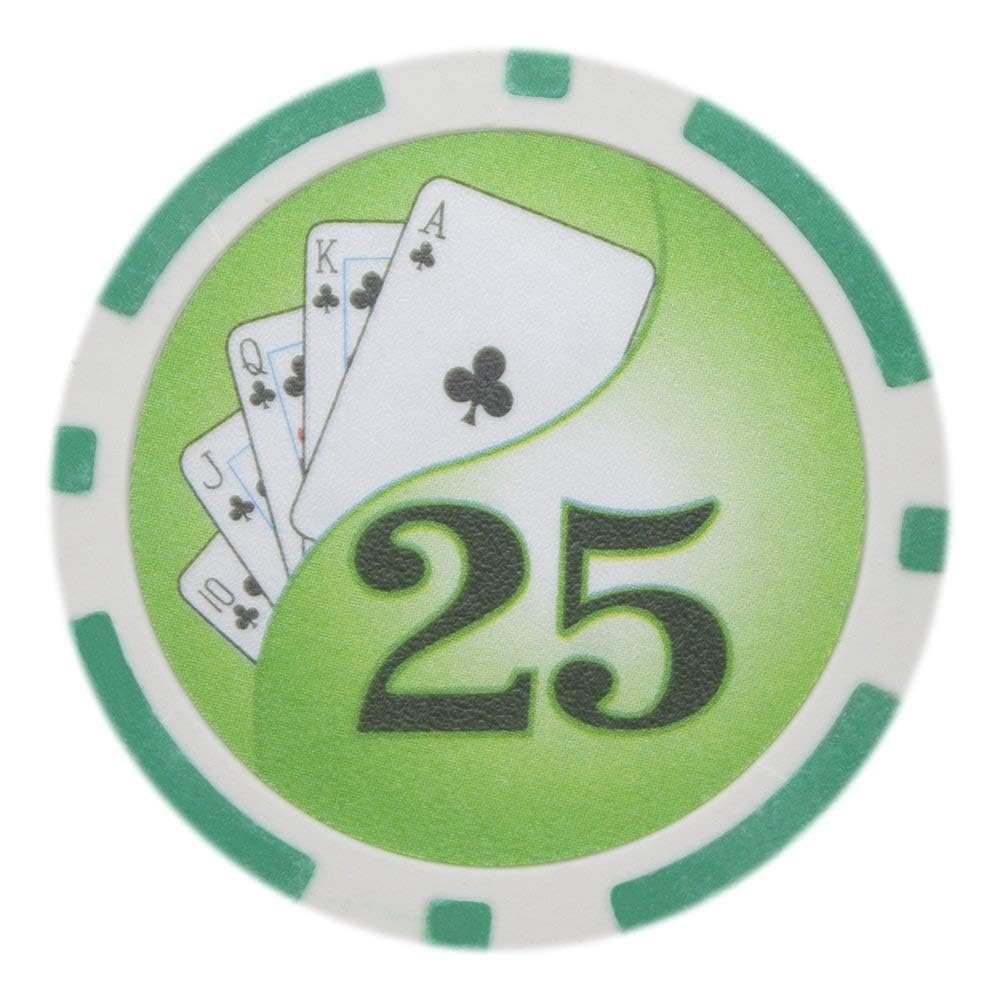Playzaic 14-gram Yin Yang Poker Chips (50-Pack) Heavy Clay Composite Set - Bulk Casino Chips with Denominations for Texas Holdem, Blackjack - Betting Game Accessories ($25 Green)
