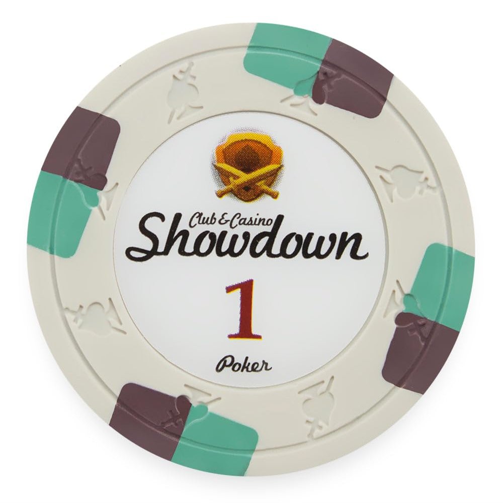 Playzaic 13.5-gram Showdown Professional Poker Chips (50-Pack) Heavy Clay Composite Set - Bulk Casino Chips with Denominations for Texas Holdem, Blackjack - Betting Game Accessories ($1 White)