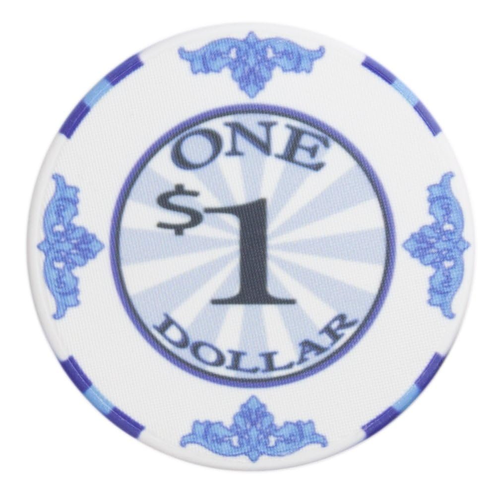 Playzaic 10-gram Scroll Premium Poker Chips (50-Pack) Casino Ceramic Set - Bulk Casino Chips with Denominations for Texas Holdem, Blackjack - Betting Game Accessories ($1 White)