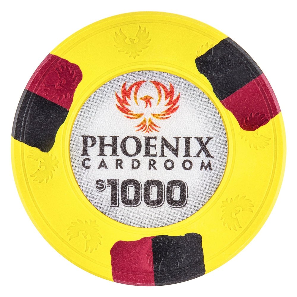 Playzaic 10-gram Phoenix Professional Poker Chips (50-Pack) Real Clay Set - Bulk Casino Chips with Denominations for Texas Holdem, Blackjack - Betting Game Accessories ($1,000 Yellow)