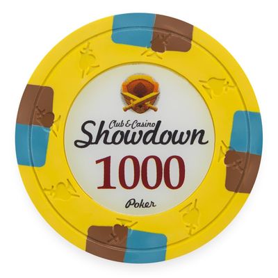 Playzaic 13.5-gram Showdown Professional Poker Chips (50-Pack) Heavy Clay Composite Set - Bulk Casino Chips with Denominations for Texas Holdem, Blackjack - Betting Game Accessories ($1,000 Yellow)