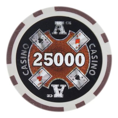 Playzaic 14-gram Ace Casino Poker Chips (50-Pack) Heavy Clay Composite Set - Bulk Casino Chips with Denominations for Texas Holdem, Blackjack - Betting Game Accessories ($25,000 Brown)