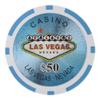 Playzaic 14-gram Las Vegas Poker Chips (50-Pack) Heavy Clay Composite Set - Bulk Casino Chips with Denominations for Texas Holdem, Blackjack - Betting Game Accessories ($50 Light Blue) view 1