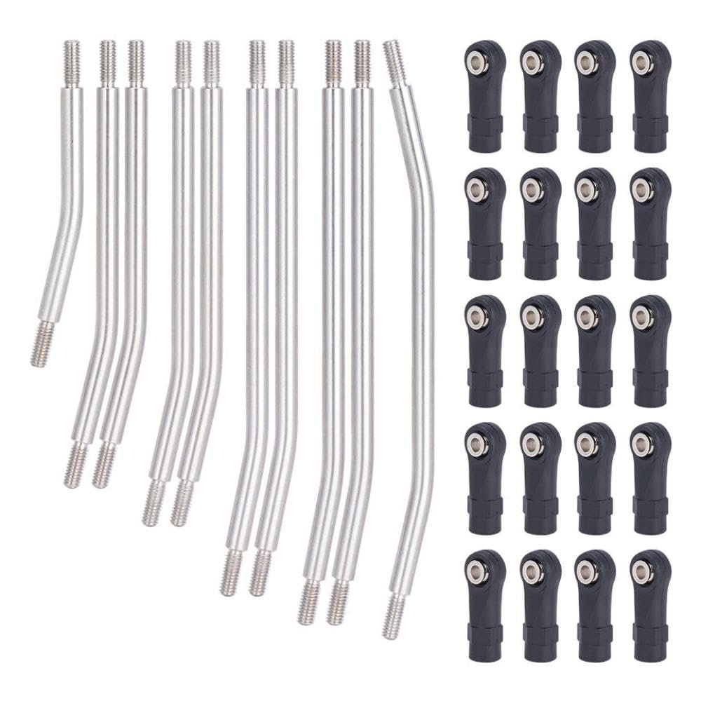 10Pcs Stainless Steel Links Rod Set with Ball End 313mm 324mm Wheelbase Compatible with 1 10 Scale RC Crawler Car Upgrade Parts Fits 90046 and Similar Models(324mm)