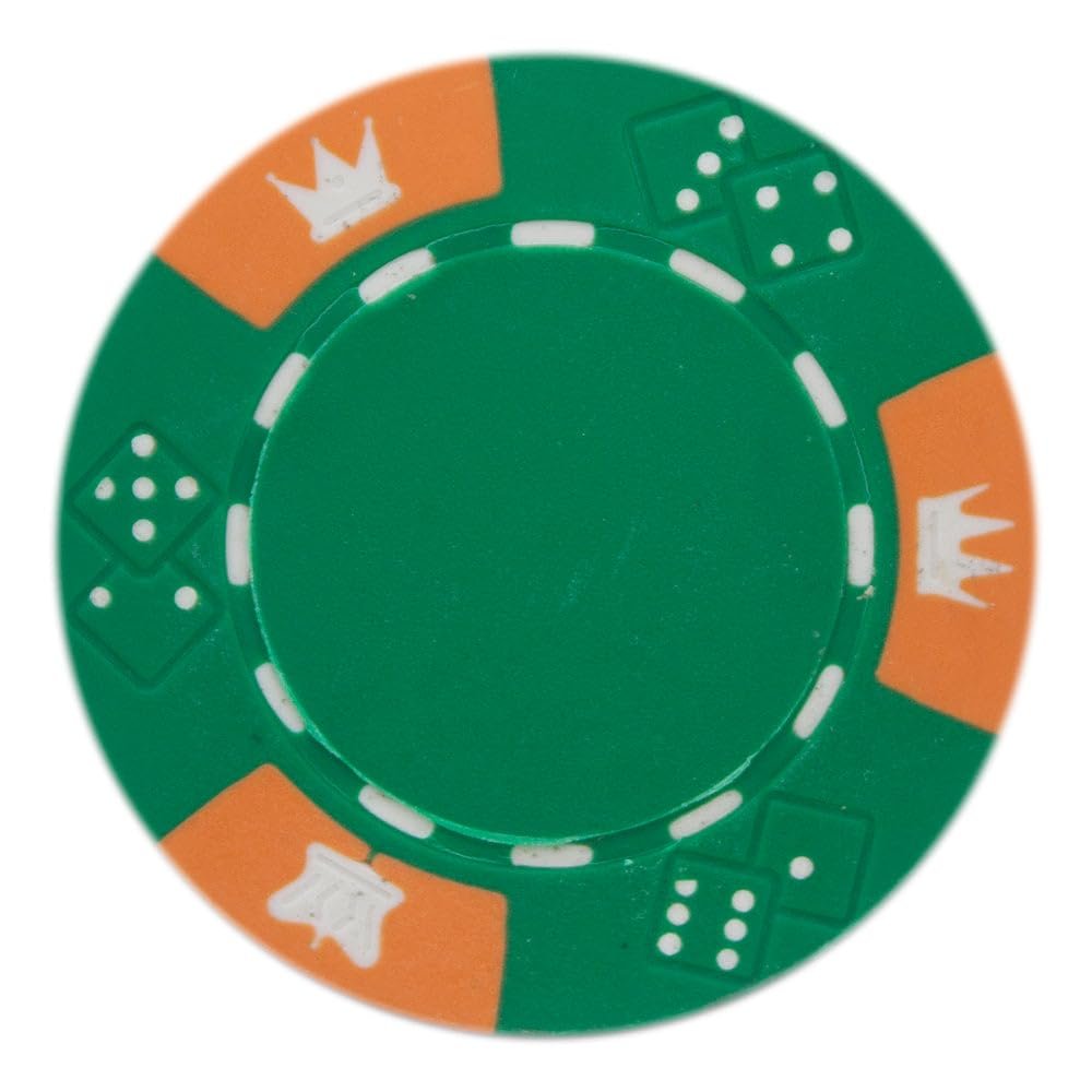 Playzaic 14-gram Crown & Dice Premium Poker Chips (50-Pack) Heavy Clay Composite Set - Bulk Blank Casino Chips - No Denominations for Texas Holdem, Blackjack - Betting Game Accessories (Green)