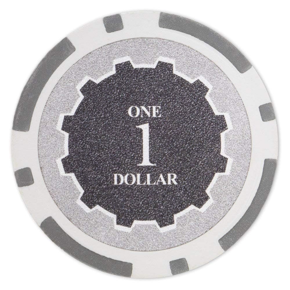 Playzaic 14-gram Eclipse Poker Chips (50-Pack) Heavy Clay Composite Set - Bulk Casino Chips with Denominations for Texas Holdem, Blackjack - Betting Game Accessories ($1 White)