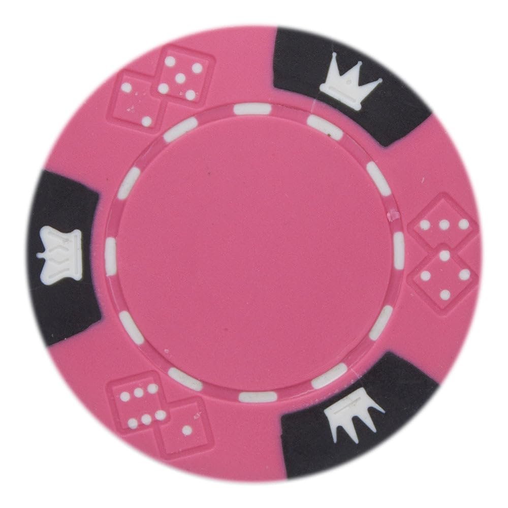 Playzaic 14-gram Crown & Dice Premium Poker Chips (50-Pack) Heavy Clay Composite Set - Bulk Blank Casino Chips - No Denominations for Texas Holdem, Blackjack - Betting Game Accessories (Pink)