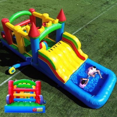 22FT Commercial Grade Bounce House for Big Kids 8-12 with Wet Dry Pool, 100% PVC Inflatable Obstacle Course Bounce House with Blower, 6 in1 Large Bounce House with Slide
