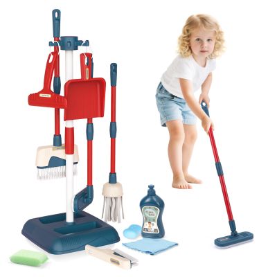 Jenilily Toddler Toys Cleaning Set, Kids Cleaning Toy Stand Set, Pretend Play Home Cleaning Tools Toys PlaysetBroom, Dustpan, Mop, Duster