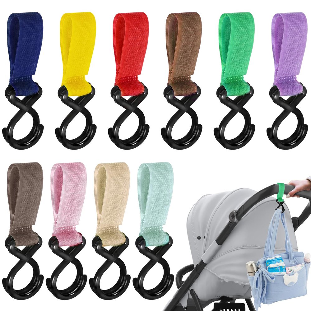 10PCS Baby Stroller Hooks for Bags, Universal Baby Stroller Hooks Clips, Non-Slip Convenient Stroller Straps Accessories Perfect for Wheelchair, Shopping and Pet Cart