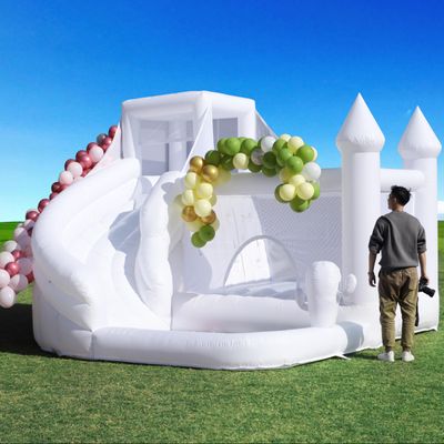 16FT White Bounce House for Adults Kids,Commercial PVC Large Inflatable Bounce House with Slide/Ball Pit/1100W Powerul Blower, Wedding Birthday Party Decorations, 16x14x11ft