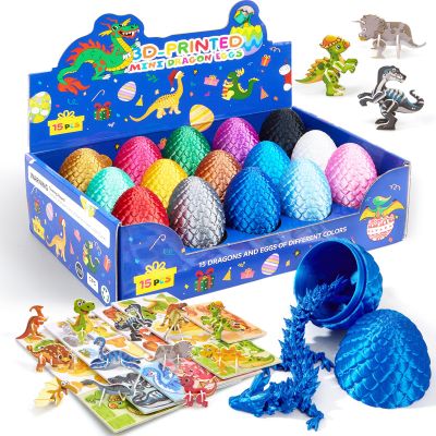Dak Haan 15PCS 3D Printed Dragon Egg,Prefilled Easter 3D Dragon Eggs Set with Display Stand,Mini Dragons Eggs Set Fidget Toy,Easter Basket Stuffers,DIY Craft Kit for 5-7 4-6 8-12 Year Old Boys Girls
