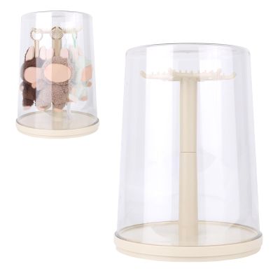 360 Rotating Display Case, 11.42x8.66 Inch Plastic Transparent Doll Display Case for Figure Collectibles Dust-Proof Storage Holder Box for Hanging Keychains & 17cm Dolls