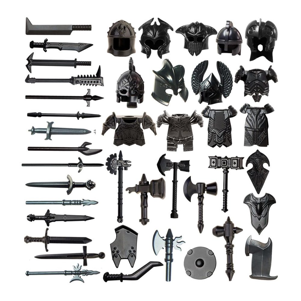 XMBRICDIYY Medieval Weapon Pack Military Weapon Medieval Helmets, Armors Bricks, Military Soldier Weapons Accessories Pack Kits, DIY Assembly Building Blocks - (40PCS