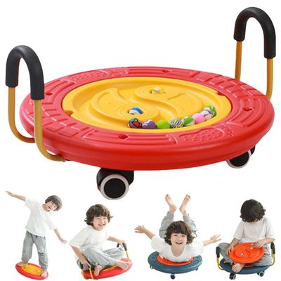 4 In 1 Rocker Board Physical Therapy, Balance Board Rocker Maze with 5 Balls, Floor Scooter Board with Handles, Wobble Board for Kid Balance Training, Autism Kids Sensory Toys for Age 3-9 (Red)