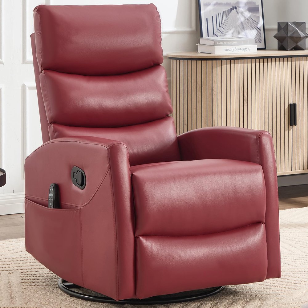 Rocker Recliner Chairs, 360 Swivel Rocking Recliner Chair for Adults,Glider Rocker Recliners, Small Recliners with Vibration Massage and Heat for Living Room (Red)