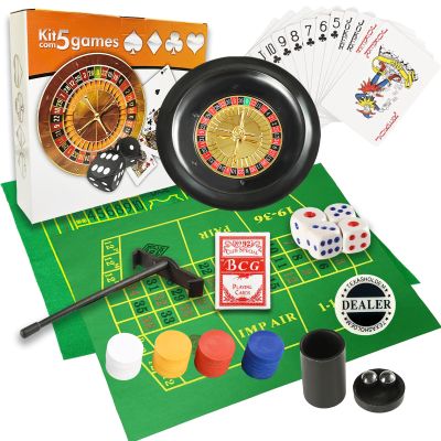IIDEA 5 in 1 Professional Roulette Wheel Set, 10-inch Gambling Wheel, with 100 Chips, 3 Different Game Table Mats, Rake and Ball, Casino Games Suitable for Roulette and Texas Hold'em