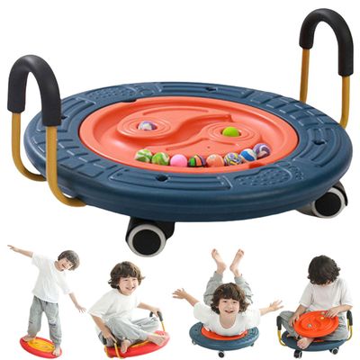 4 In 1 Rocker Board Physical Therapy, Balance Board Rocker Maze with 5 Balls, Floor Scooter Board with Handles, Wobble Board for Kid Balance Training, Autism Kids Sensory Toys for Age 3-9 (Bule)