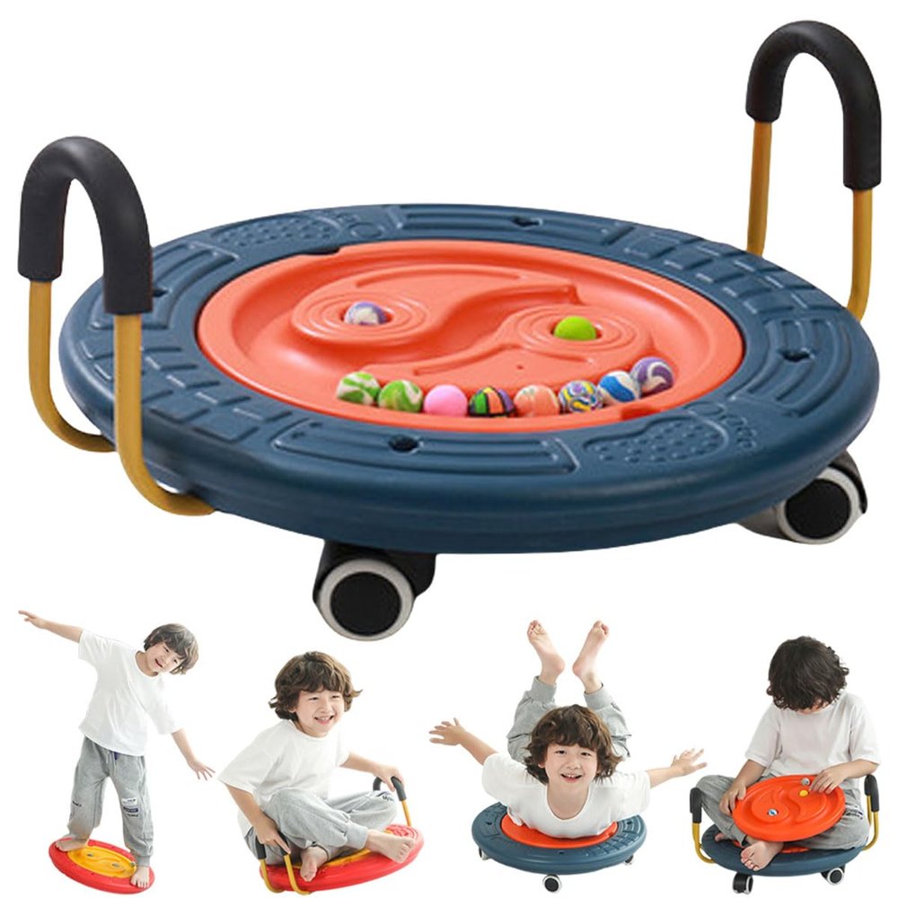 4 In 1 Rocker Board Physical Therapy, Balance Board Rocker Maze with 5 Balls, Floor Scooter Board with Handles, Wobble Board for Kid Balance Training, Autism Kids Sensory Toys for Age 3-9 (Bule)