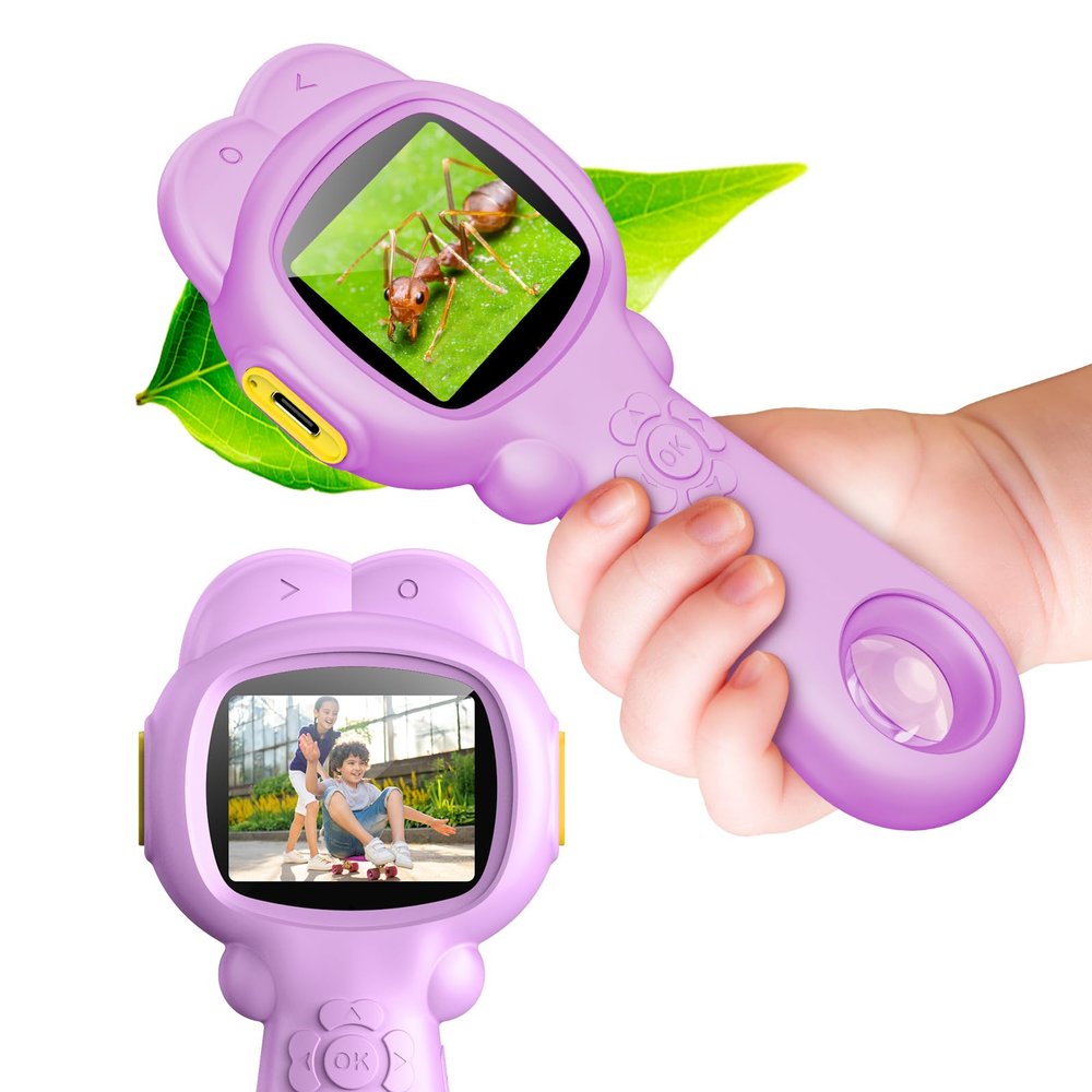2-in-1 Kids Microscope Camera with 200W Dual Lens-2.0" Screen 500X Photo & Video AUKCLAX Digital Microscopes Handheld for 3 4 5 6 7 8 9 10 11 12 Year Old Kids Educational Science Kit Toy Gifts(Purple)
