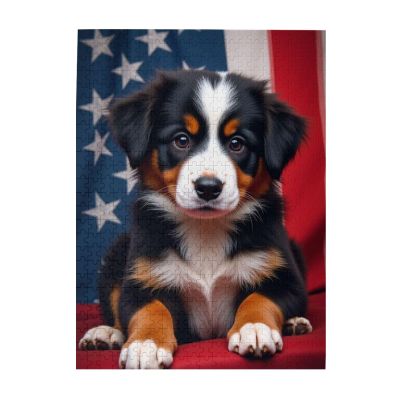 1000 Piece Bernese Mountain Dog Puppy Jigsaw Puzzle for Adults Patriotic Dog Puzzles Challenging & Fun Activity HighQuality Wooden Pieces Great Gift for Puzzle Enthusiasts & Home Decor