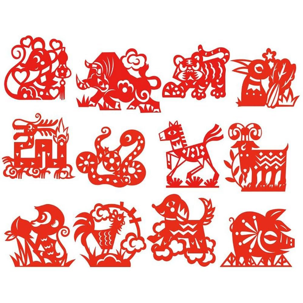 12/30/82PCS Chinese Paper Cutting Kit, Red Paper Art Crafts Kits for Window Decoration Spring Festival Celebration Activity