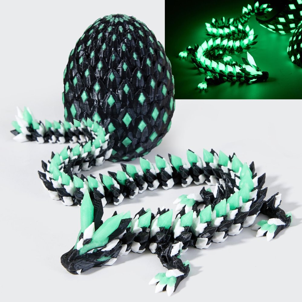 2026 Easter Gifts for Kids 3D Printed Dragon Egg Glow in The Dark,Cool Crystal Dragon Toys, 3D Print Dinosaur Fidget Toys Gift for Kids, Dino Eggs Desk Decor, Home Decor(Luminous Black Green