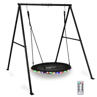440lbs Swing Set for Backyard with 40 inch LED Saucer Swing and Heavy-Duty A-Frame Metal Stand, Swing Set Outdoor for Kids