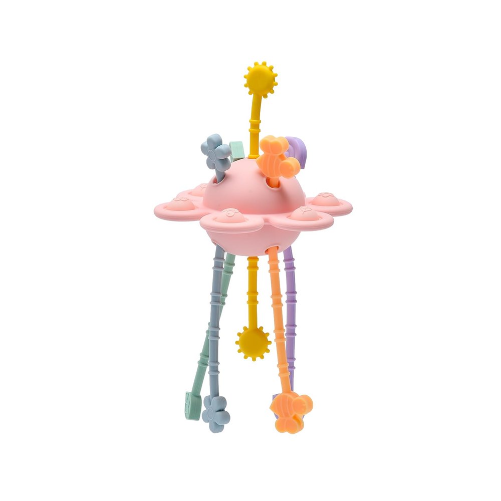Montessori Sensory Toys for Babies,Silicone Teething Toys Pull String Baby Toy 18 Months (Pink)