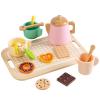 Wooden Toy Tea Set for Little Girls, 15 Pcs Wood Kitchen Accessories with Teapot, Cup, Tray, Scoop, Dessert, Pretend Play Food for Kids, Princess Tea Party Playset for Toddlers 3 4 5 Years Old view 1