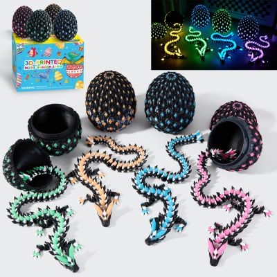 2026 Easter Gifts for Kids 4pcs 3D Printed Dragon Egg Glow in The Dark,Cool Crystal Dragon Toys, 3D Print Dinosaur Fidget Toys Gift for Kids, Dino Eggs Desk Decor, Home Decor(Luminous Four color