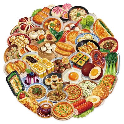 100 Chinese Breakfast Stickers Refrigerator Decorative Food Decals