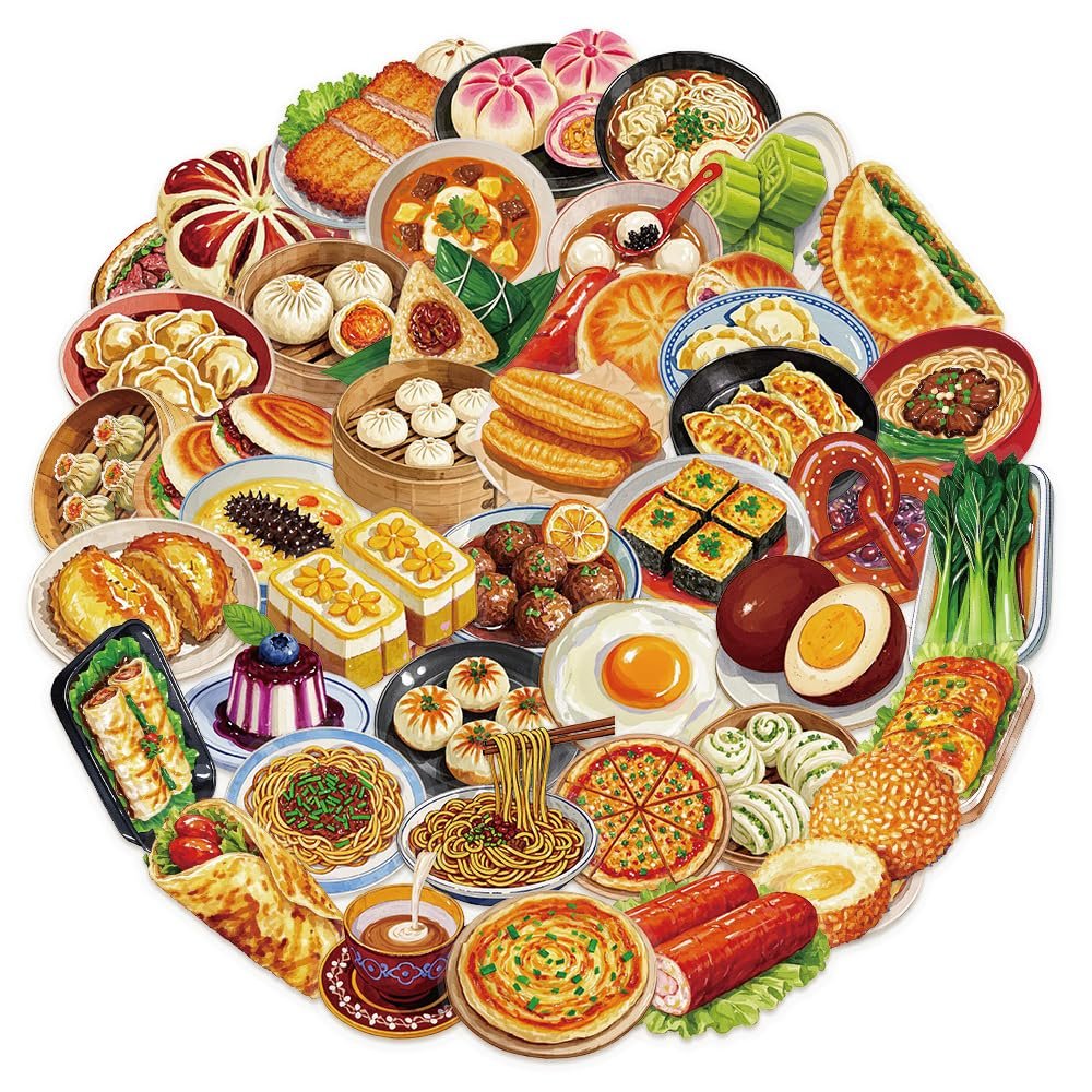 100 Chinese Breakfast Stickers Refrigerator Decorative Food Decals