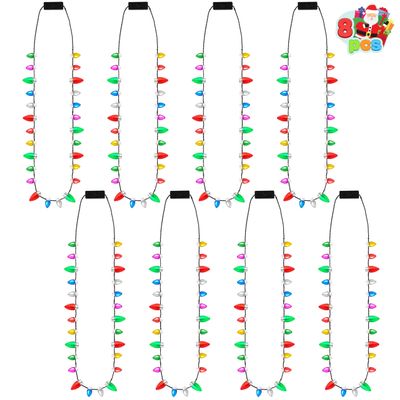JOYIN 8 Pcs Christmas LED Mini Bulb Necklaces, Xmas Bright Light up Bulb Necklace with 26 Bulbs Beads & 8 Light-up Beads with 3 Lighting Modes, for Adult Kid Sweater New Year Favors Birthday
