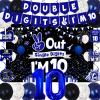 10th Birthday Decorations for Boys Girls, Blue Black Out Single Digits I'm 10 Birthday Party Decorations, Double Digits I'm 10 Banner, Foil Balloons 10, Banner, Balloons, Hanging Swirl, Birthday Card view 1