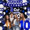 10th Birthday Decorations for Boys Girls, Blue Black Out Single Digits I'm 10 Birthday Party Decorations, Double Digits I'm 10 Banner, Foil Balloons 10, Banner, Balloons, Hanging Swirl, Birthday Card view 2