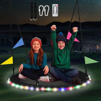 40 Inch Tree Swing with LED Light for Kids, 900lbs Flying Saucer Swing, with Adjustable Hanging Straps, for Indoor and Outdoor, Great Gifts for Kids (40INCH)