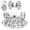 Clothes for LABUBU Doll (NO Doll), Luxury Chic Style 2-Piece Accessories for LABUBU 17cm Dolls, Premium Fashion Outfits for LABUBU - Bow Headdress + Plaid Tweed Dress (White) view 1