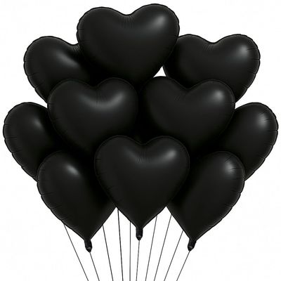 10 Pack 18 Inch Matte Black Heart Foil Balloons Romantic Black Mylar Balloons for Birthday, Halloween, Wedding, Valentines Day, Graduation, and Party Decorations