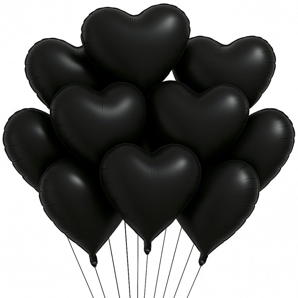 10 Pack 18 Inch Matte Black Heart Foil Balloons Romantic Black Mylar Balloons for Birthday, Halloween, Wedding, Valentines Day, Graduation, and Party Decorations