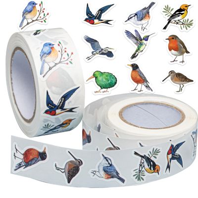 1000Pcs Bird Stickers Roll, 2 Rolls 10 Styles Self-Adhesive Stickers for Kids - Waterproof Tropical Stickers for Scrapbooks, Party Decorations & Classroom Rewards