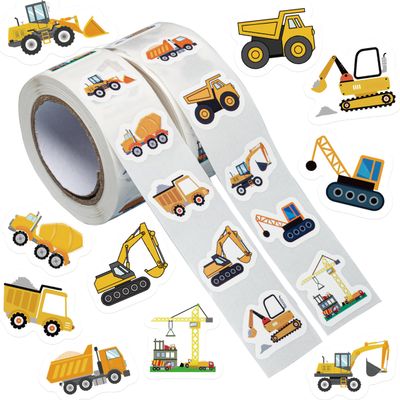 1000PCS Construction Vehicle Stickers Roll, 2 Rolls 10 Styles Self-Adhesive Stickers for Kids - Waterproof for Trucks, Excavators, Birthday Parties & Classroom Rewards (Vehicle Theme)
