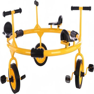 Yellow,3 People,Kids Turn Car,Pedal Rotary Bike Outdoor Preschool Education Kindergarten Tricycle Multi-Person Cooperative Rotating Rubber Wheels Ride Transfer Car for Playground Equipment