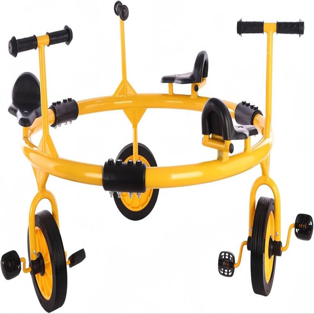 Yellow,3 People,Kids Turn Car,Pedal Rotary Bike Outdoor Preschool Education Kindergarten Tricycle Multi-Person Cooperative Rotating Rubber Wheels Ride Transfer Car for Playground Equipment
