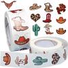 1000PCS Western Cowboy Stickers Roll, 2 Rolls 10 Styles Self-Adhesive Stickers for Kids - Waterproof with Cowboy Hats, Boots & Cactus for Parties, Scrapbooking & Classroom view 1