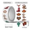 1000PCS Western Cowboy Stickers Roll, 2 Rolls 10 Styles Self-Adhesive Stickers for Kids - Waterproof with Cowboy Hats, Boots & Cactus for Parties, Scrapbooking & Classroom view 2