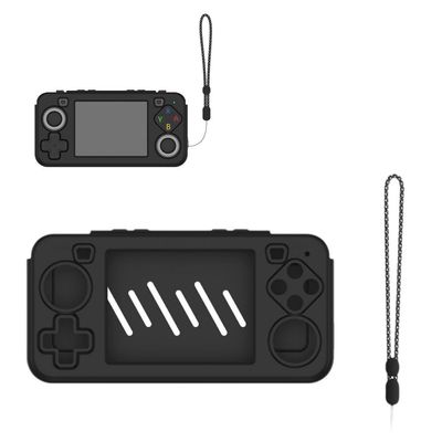 for R36H Silicone Protective Case, Compatible with R36 H Handheld Game Console Accessories, Anti-Scratch Washable Soft Sleeve Cover with Lanyard Black